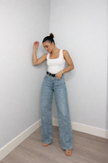Højtaljede Jeans Lige Pasform Klassisk Denim | Marvila