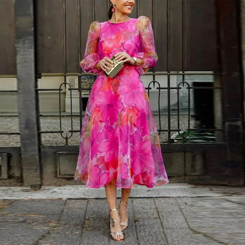 Midi Kjole Blomsterprint Elegant Bryllup | Sorella