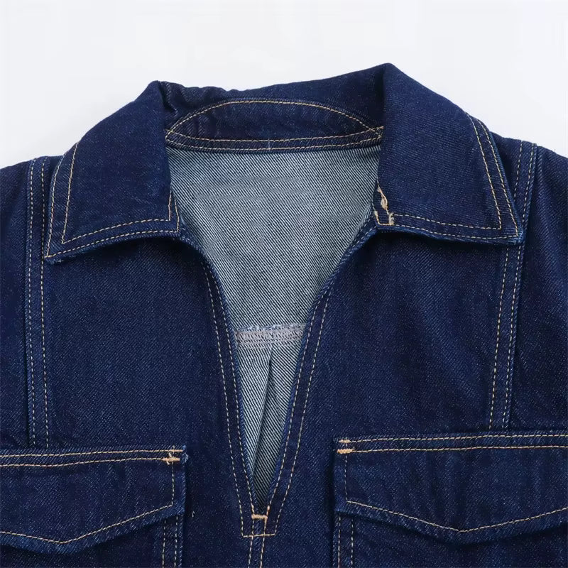 Cropped Denim Bluse Klassisk Krave | Luseva