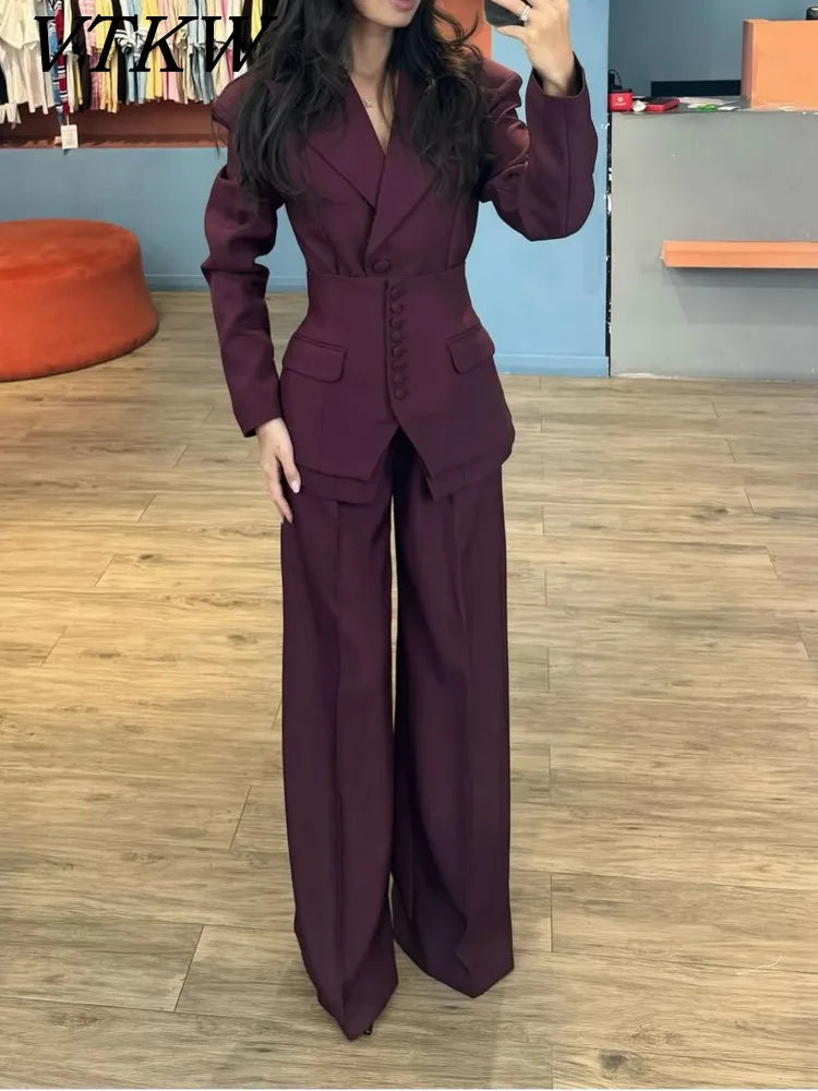 Wide Leg Sæt Høj Talje Polyester | Zenvira