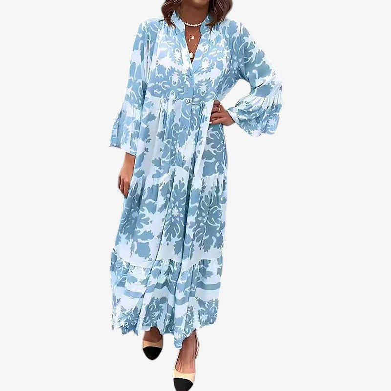 Midi Kjole Printet Oversized lange ærmer | Camelia