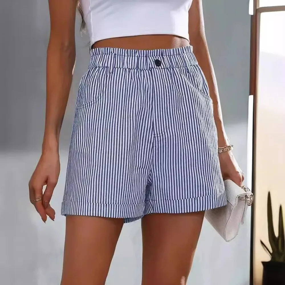 Stribede Shorts Mid Waist Strand Komfort | Isadora