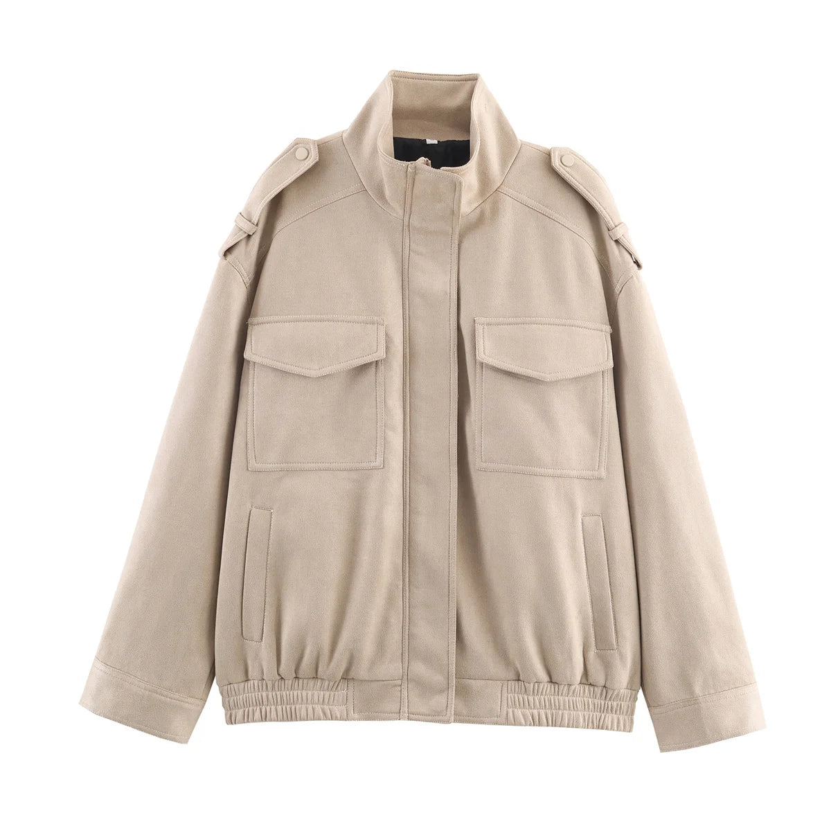 Jakke Loose Suede Look Zip Pocket | Elvara