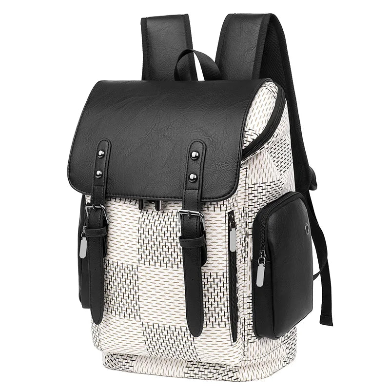 Unisex rygsæk i PU med laptoprum ternet design og stor kapacitet | Bribag