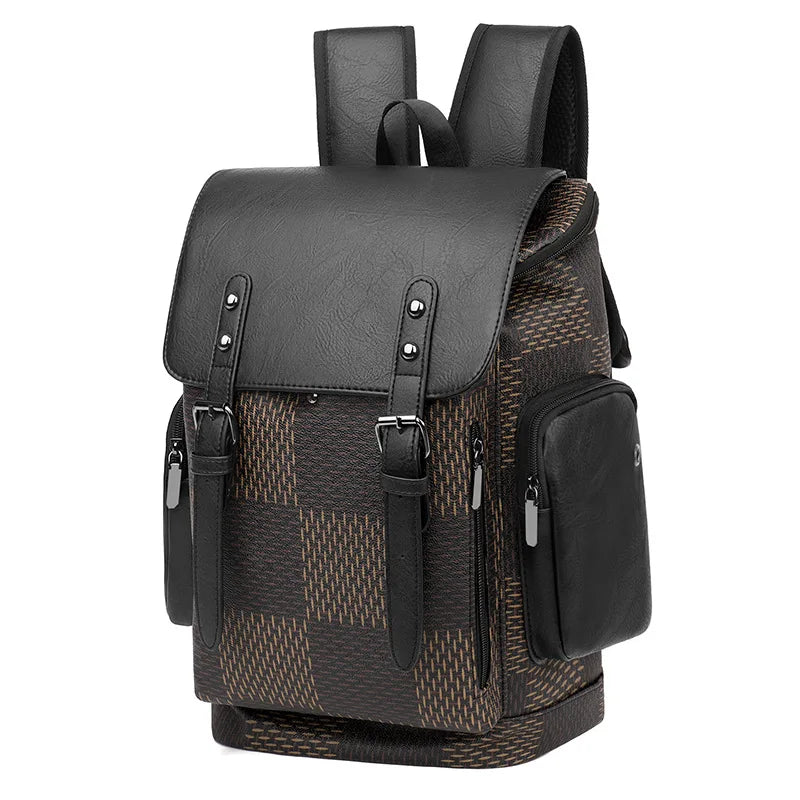 Unisex rygsæk i PU med laptoprum ternet design og stor kapacitet | Bribag
