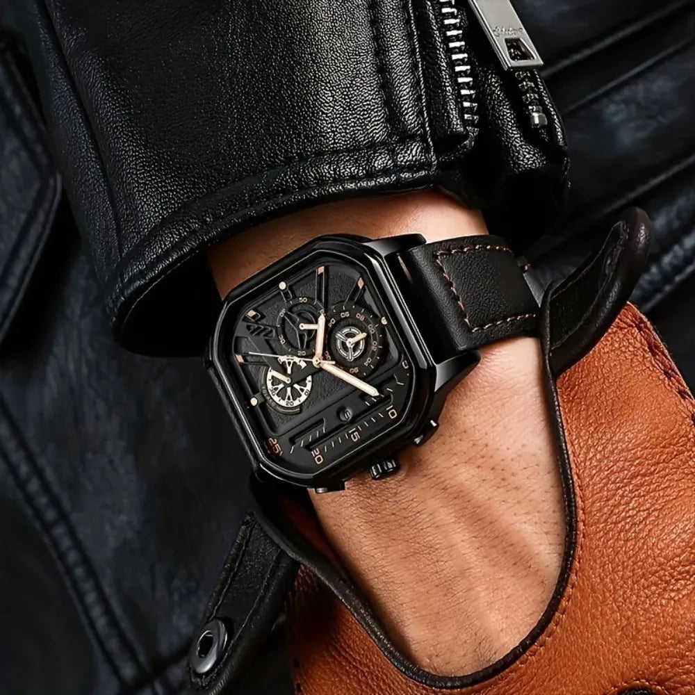 Square Armbåndsur Kvarts Læderrem Analog Design | Velmoro