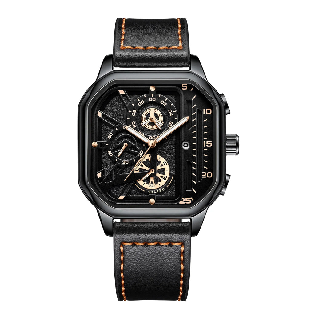 Square Armbåndsur Kvarts Læderrem Analog Design | Velmoro