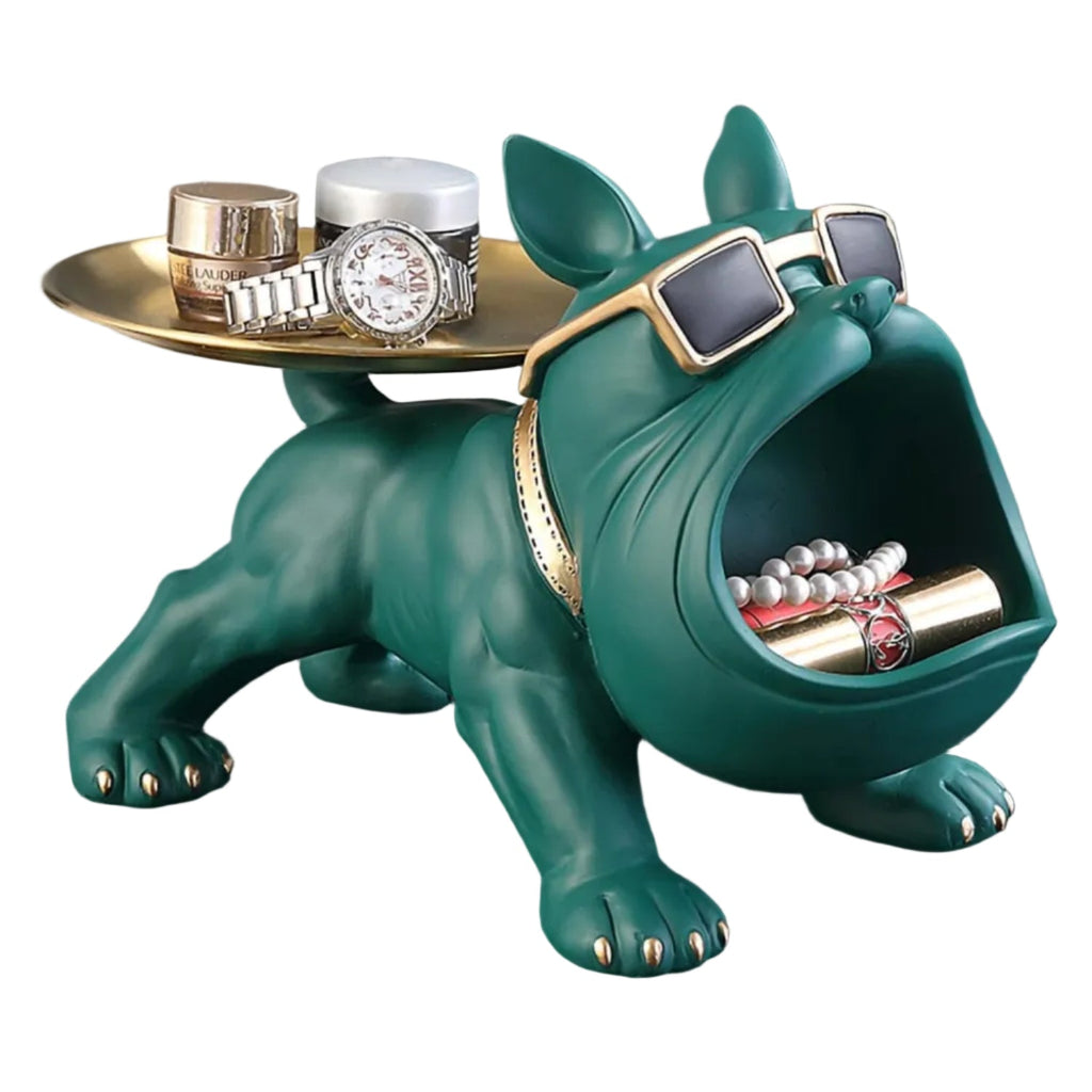 Keramisk bulldogfigur med integreret bakke til nøgler smykker og dekoration | Guy