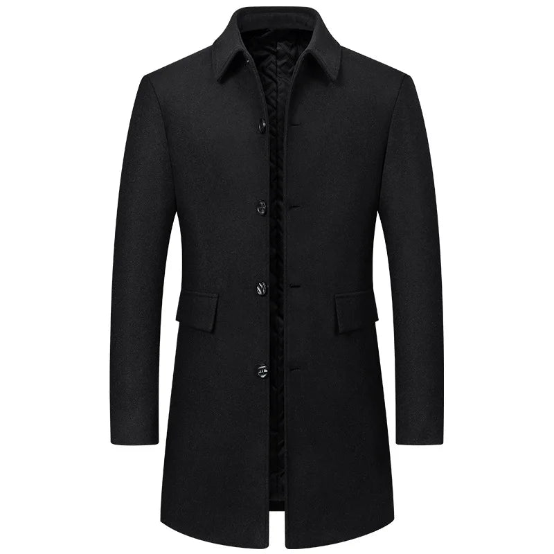 Lang herrefrakke med uld klassisk krave lommer og smart casual design | Gaëtan