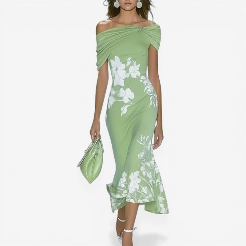 Kjole off shoulder slim fit blomsterprint | Mirna