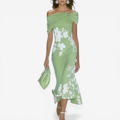Kjole off shoulder slim fit blomsterprint | Mirna