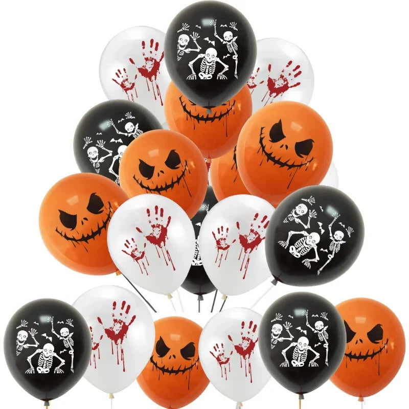Halloweenballoner med græskar, skeletter og håndaftryk | Balloween