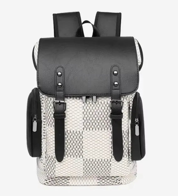 Unisex rygsæk i PU med laptoprum ternet design og stor kapacitet | Bribag