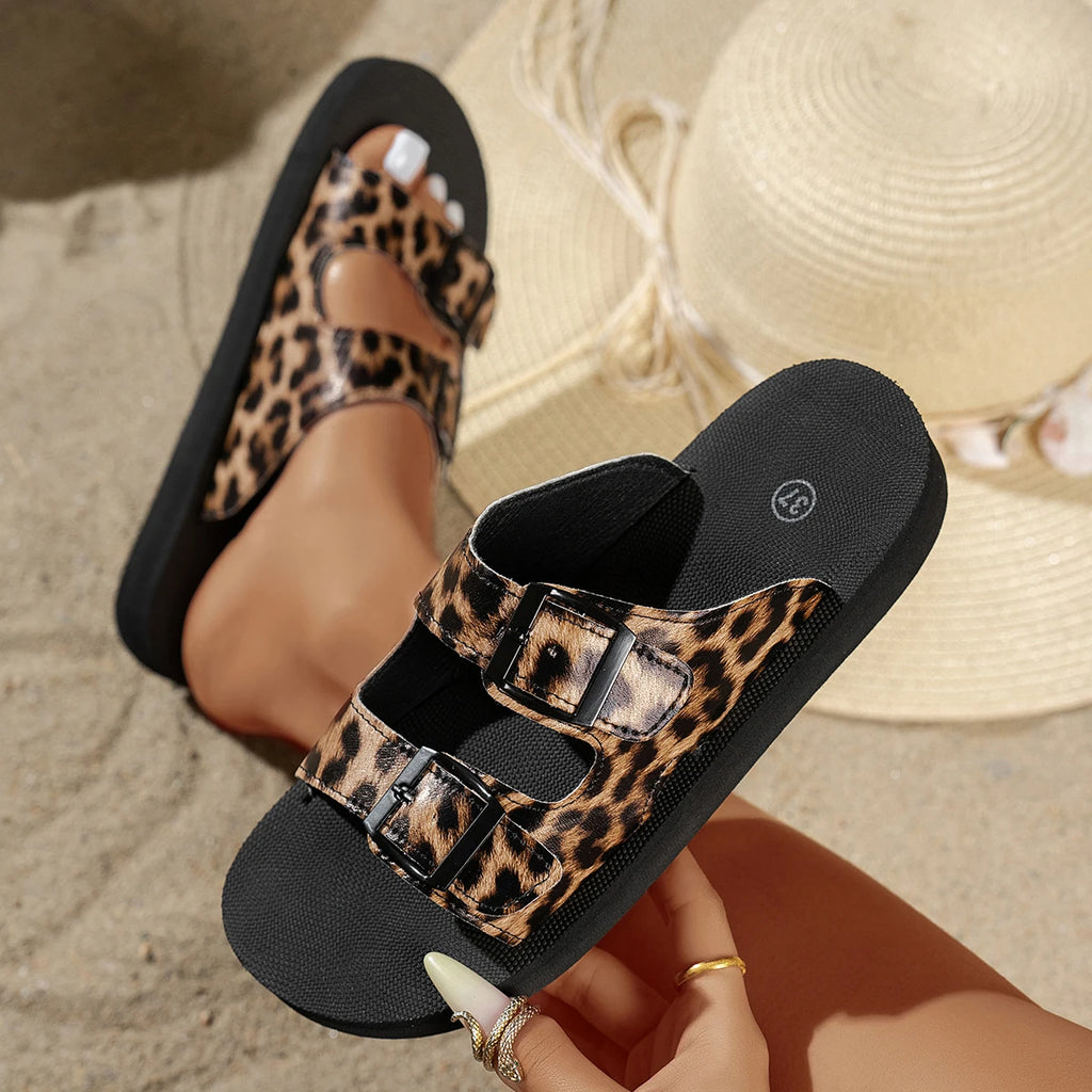Leopard Slippers Spænde Komfort Sommer | Esteja