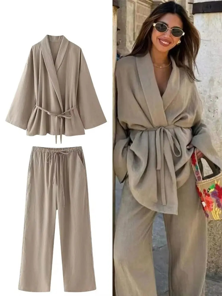 Sæt 2-delt Blazer V-Hals Wide Leg | Estrella