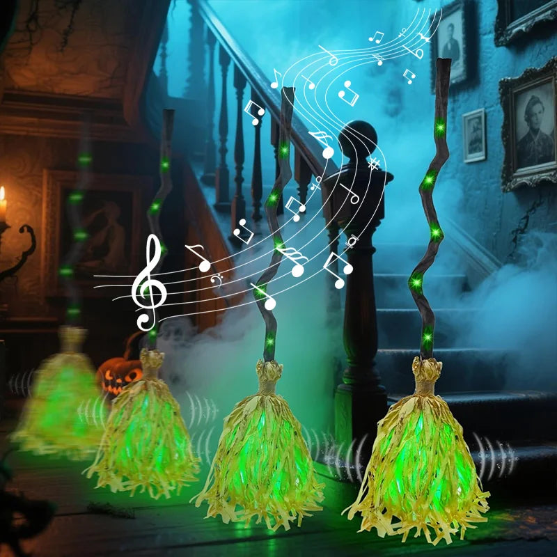 Dekoracyjna halloweenowa miotła czarownicy ze światłem i ruchem | Hexabela