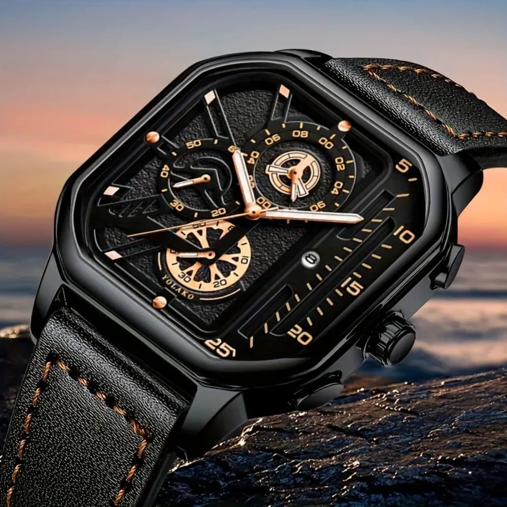 Square Armbåndsur Kvarts Læderrem Analog Design | Velmoro