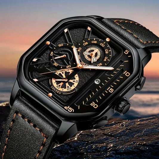 Square Armbåndsur Kvarts Læderrem Analog Design | Velmoro