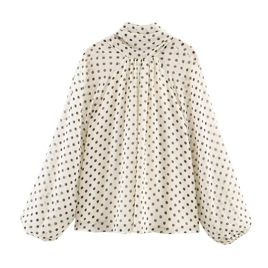 Bluse Polka Dot V-Neck Slim Fit | Elaris
