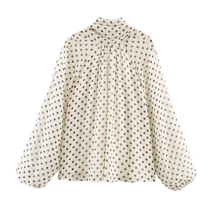 Bluse Polka Dot V-Neck Slim Fit | Elaris