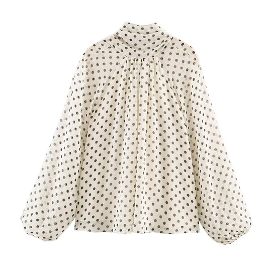 Bluse Polka Dot V-Neck Slim Fit | Elaris