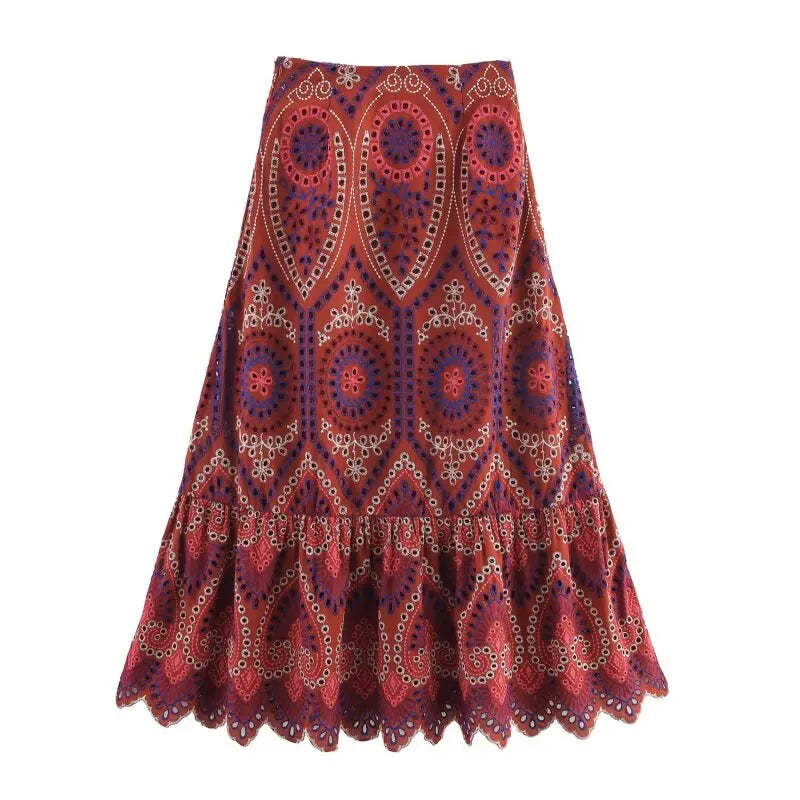 Top og Nederdel Broderet Boho Sommersæt | Camelia