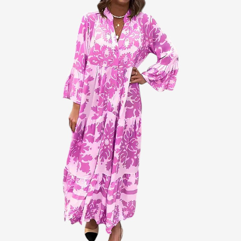 Midi Kjole Printet Oversized lange ærmer | Camelia