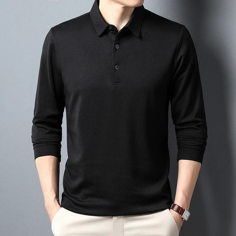 Herrepolo i polyester med klassisk krave og ensfarvet design | François