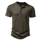Elvorn Pike Kortærmet Herre T-Shirt Bomuld Henley Krave Sommer Casual