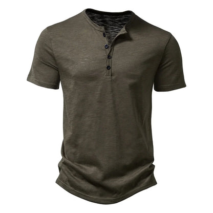 Elvorn Pike Kortærmet Herre T-Shirt Bomuld Henley Krave Sommer Casual
