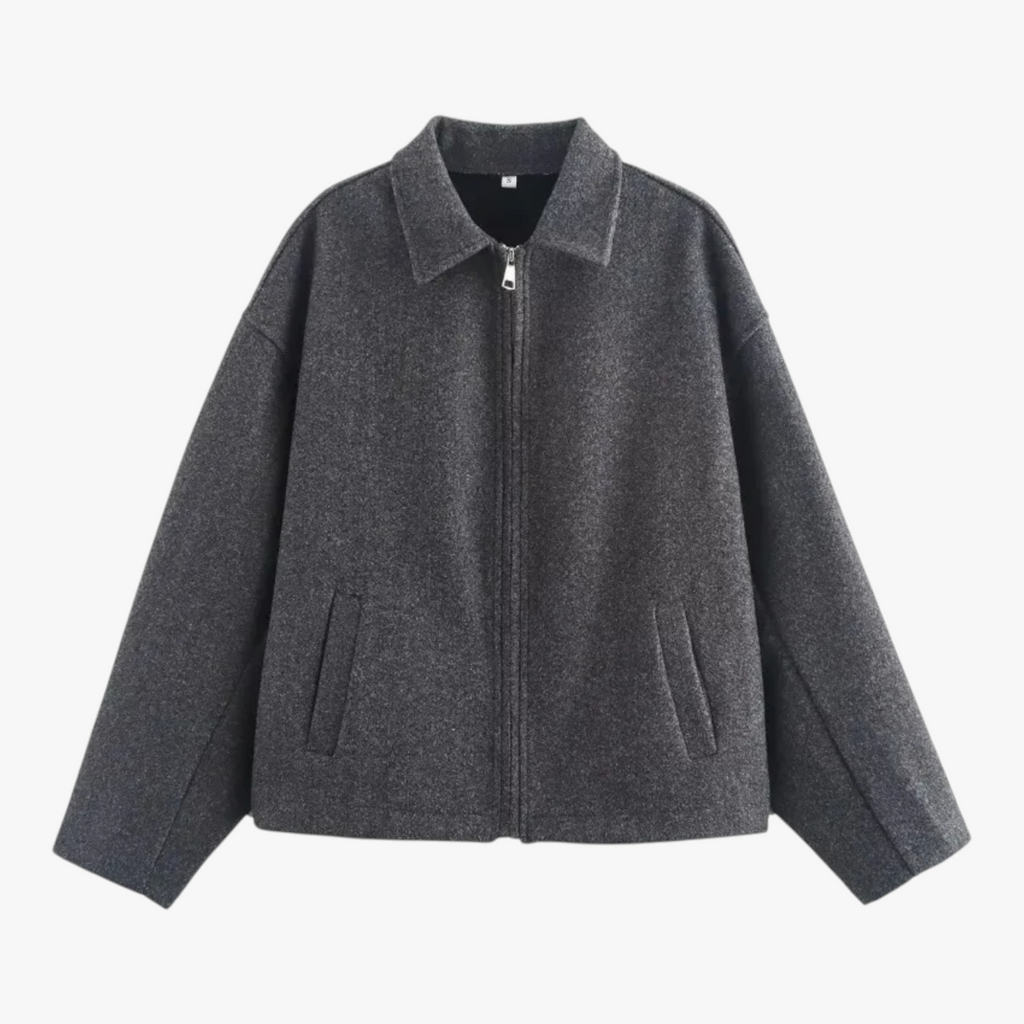 Kort damejakke med reverskrave lynlås lange ærmer vintage-inspireret design | Carmen