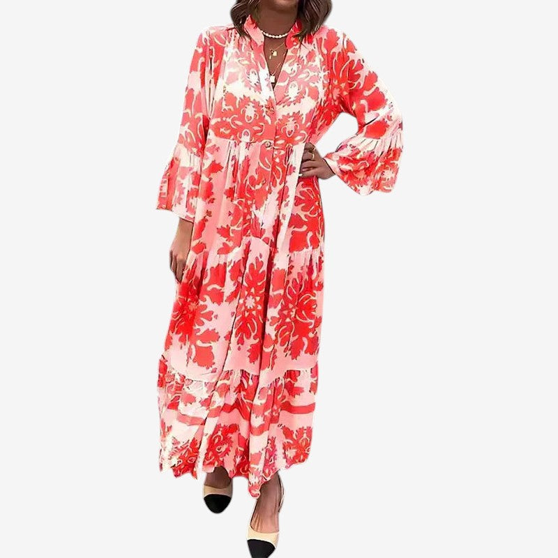 Midi Kjole Printet Oversized lange ærmer | Camelia