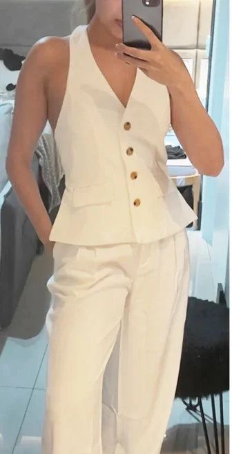 Sæt 2-delt Halter Top Wide Leg Bukser | Cirela