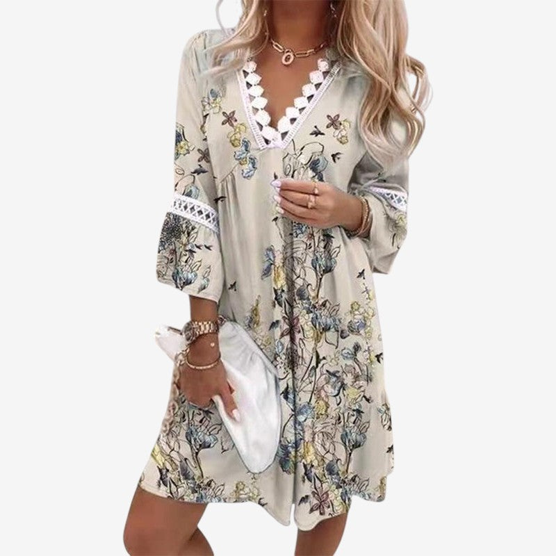 Mini Kjole Blomsterprint Oversized og v-udskaering | Luciana