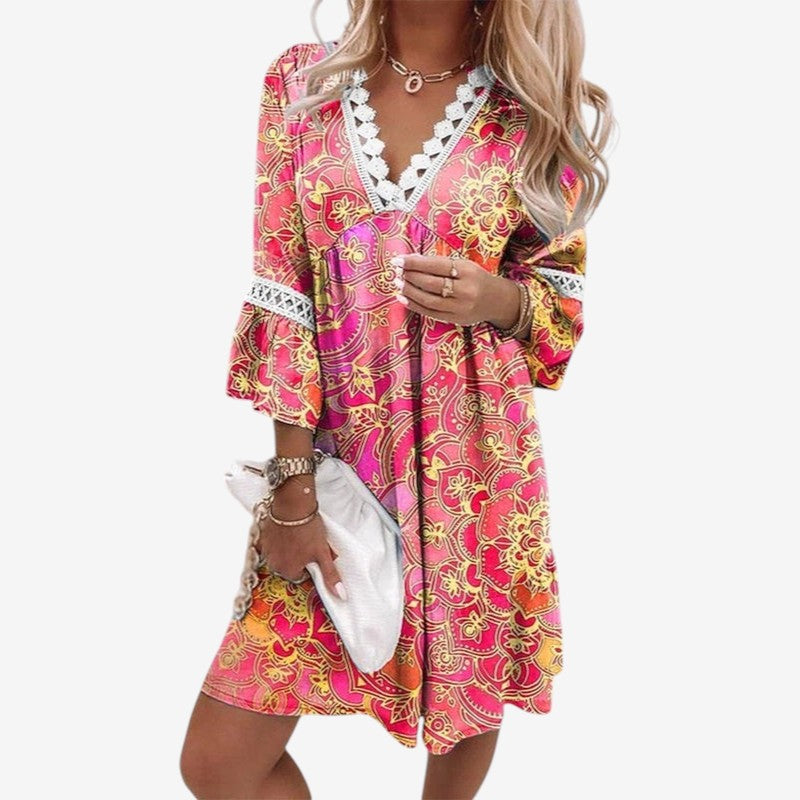 Mini Kjole Blomsterprint Oversized og v-udskaering | Luciana