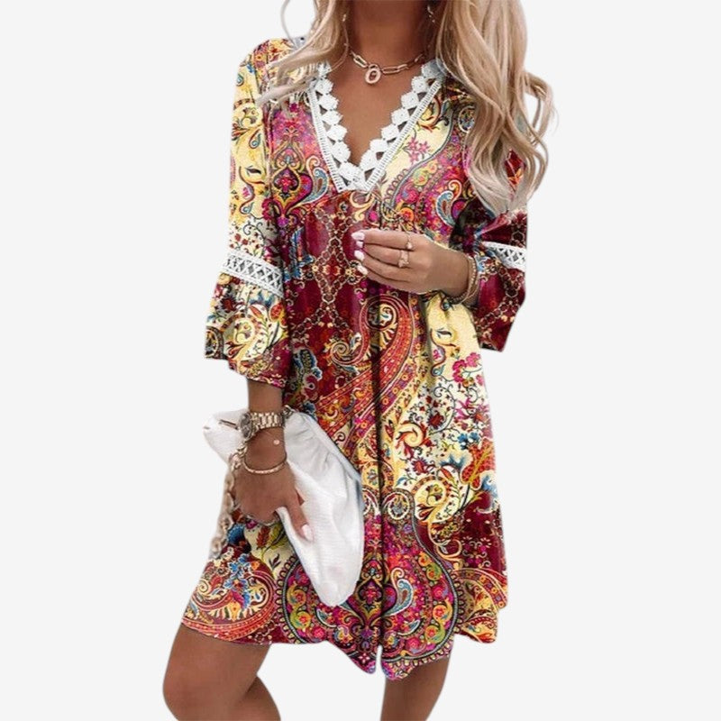 Mini Kjole Blomsterprint Oversized og v-udskaering | Luciana