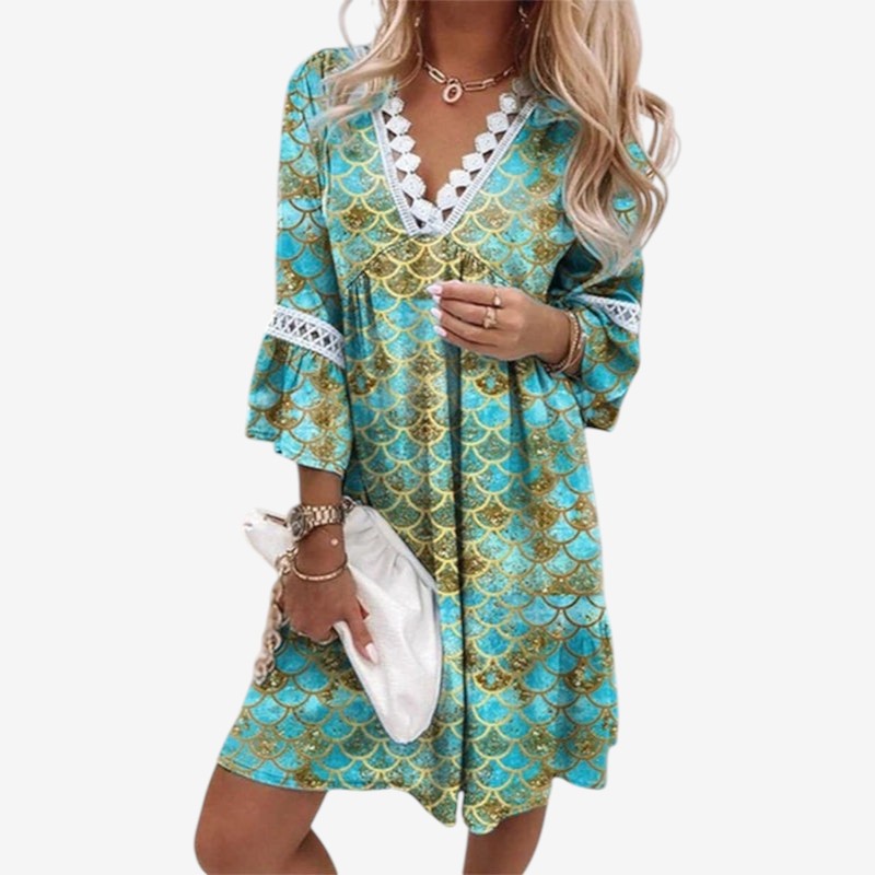 Mini Kjole Blomsterprint Oversized og v-udskaering | Luciana
