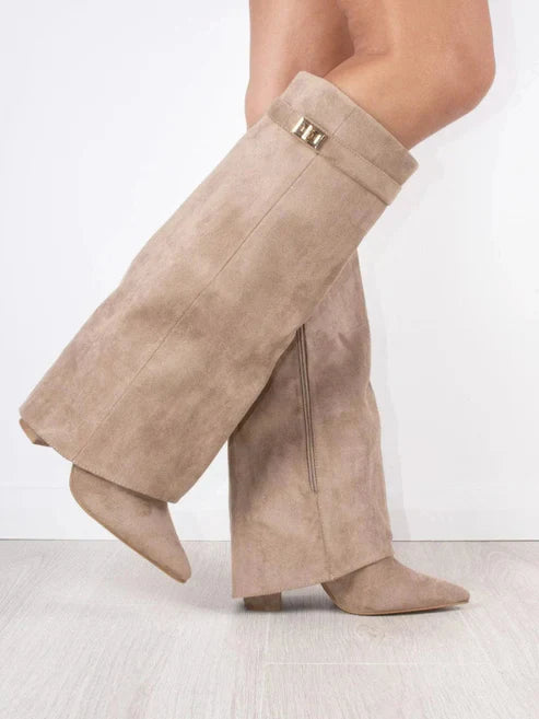 Høje støvler blokhæl læderlook flap | Marisol