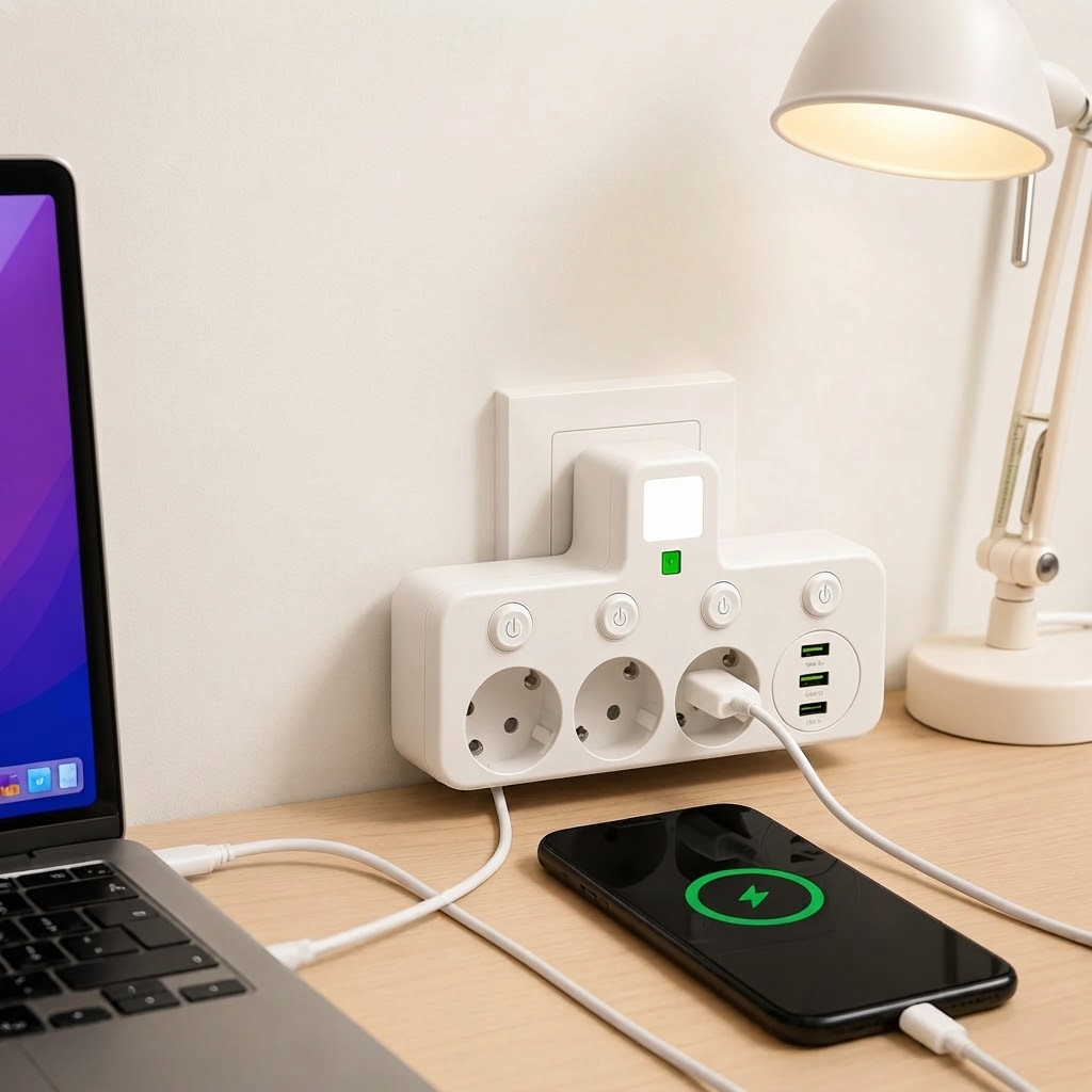 Multifunktionel stikdåse med USB og USB-C til opladning | Powerec