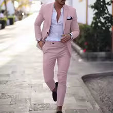 Alviro Senn Herre Linned Sæt Sommer Slim Fit Elegant Åndbart