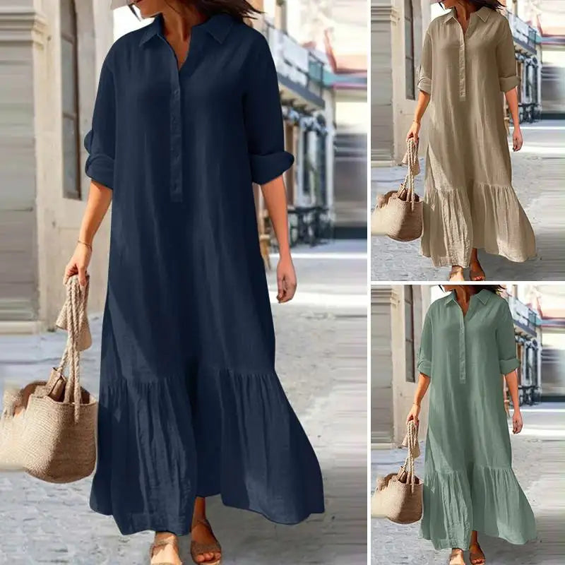 Langærmet Kjole Knapper Let Polyester Elegant Pasform Komfort | Solvyn