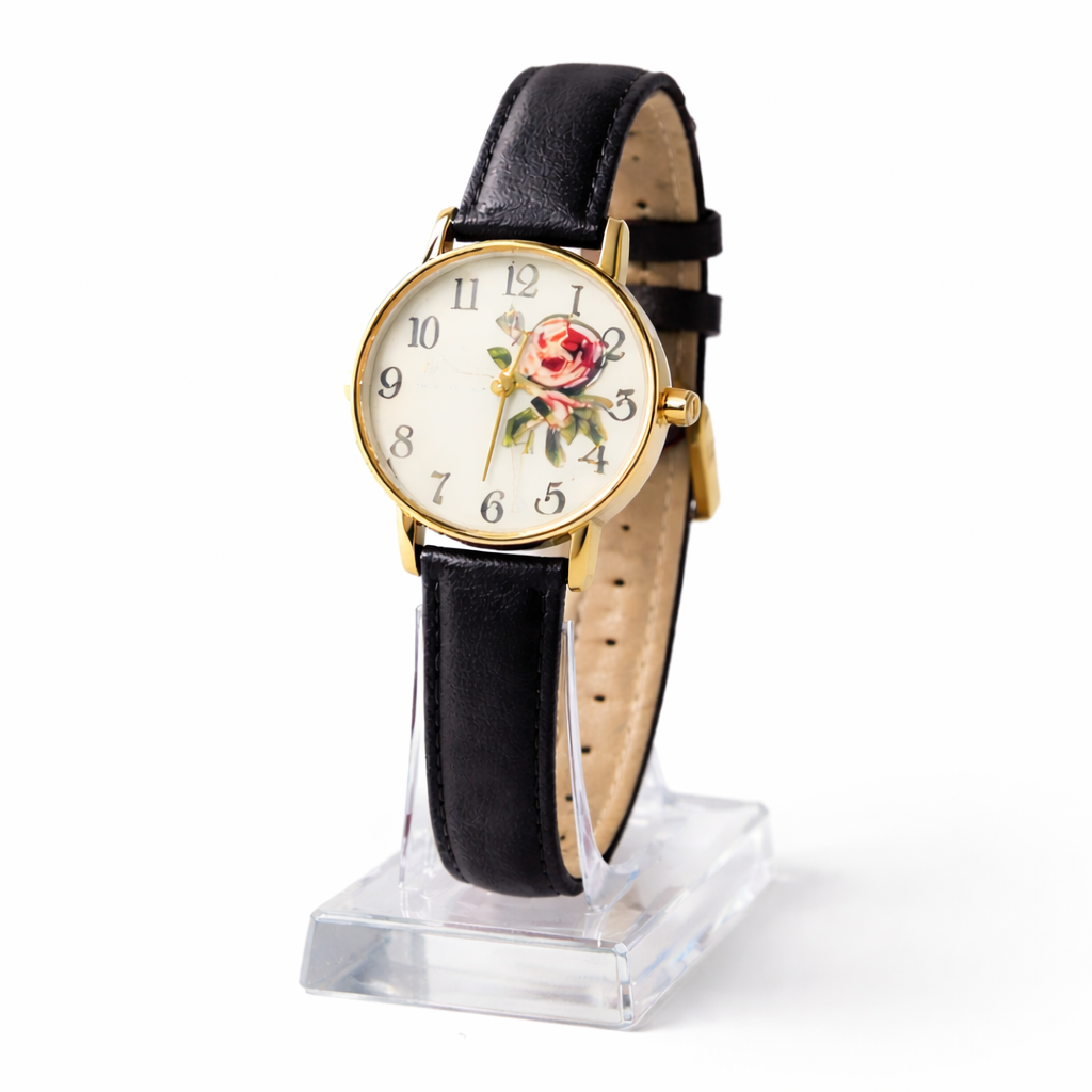 Minimalistisk dameur med analog urskive quartz urværk klassisk rem og spænde | Rosélie