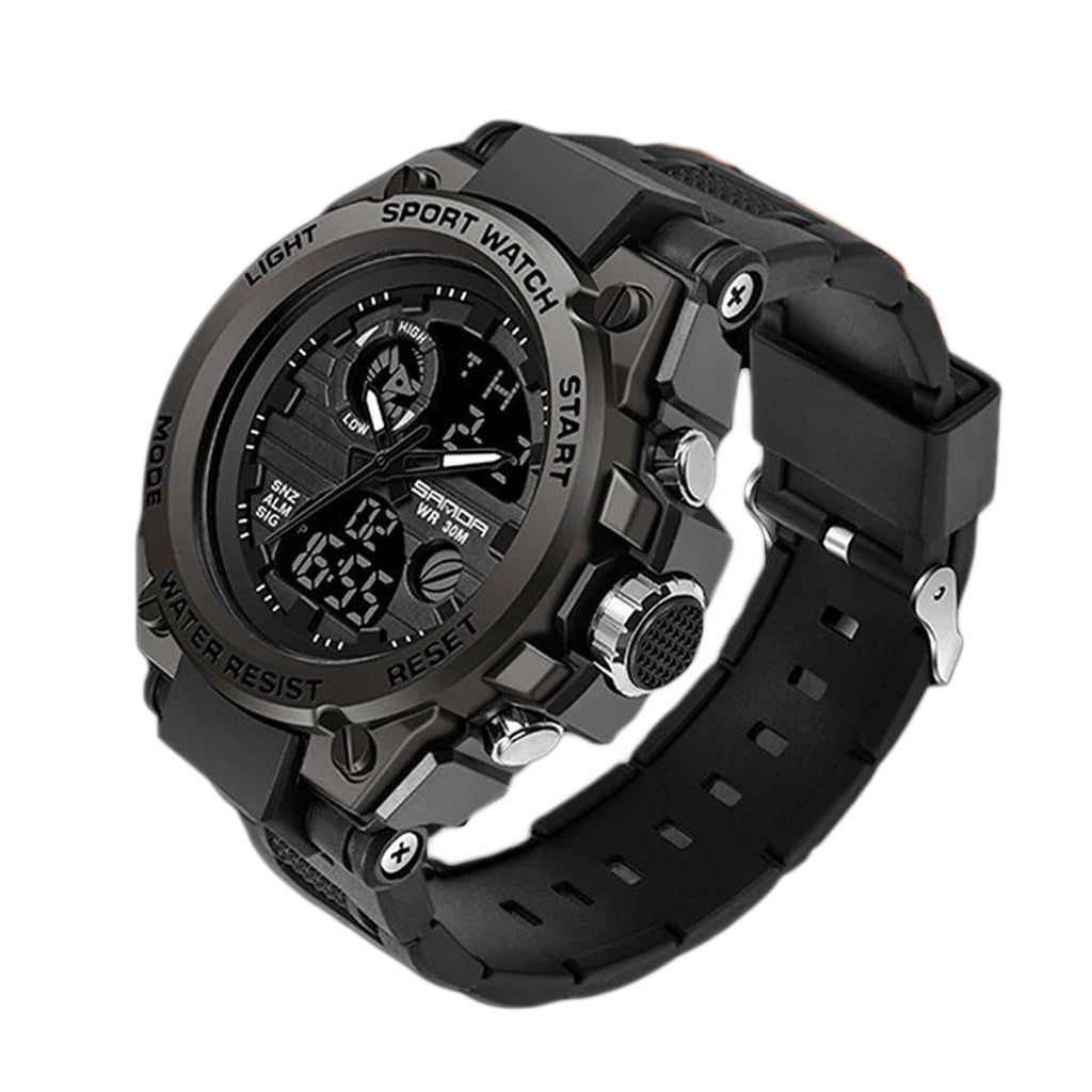 Sporty herreur med analog digital visning stopur alarm LED og kalender | Armand