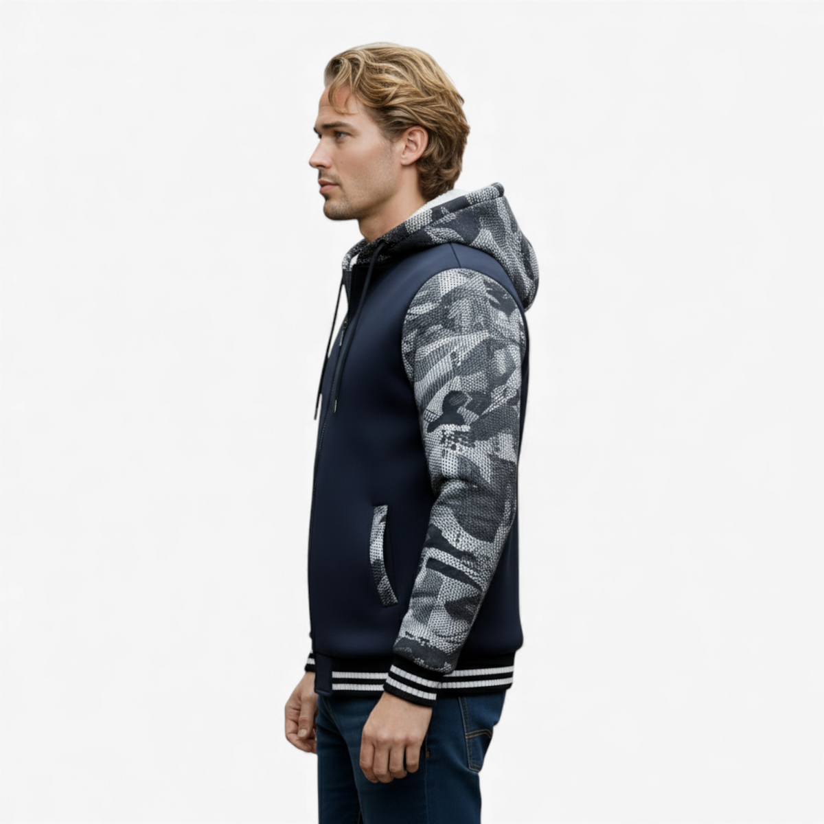 Fløjlsblød fleecejakke til mænd med justerbar hætte og lynlås | Mason