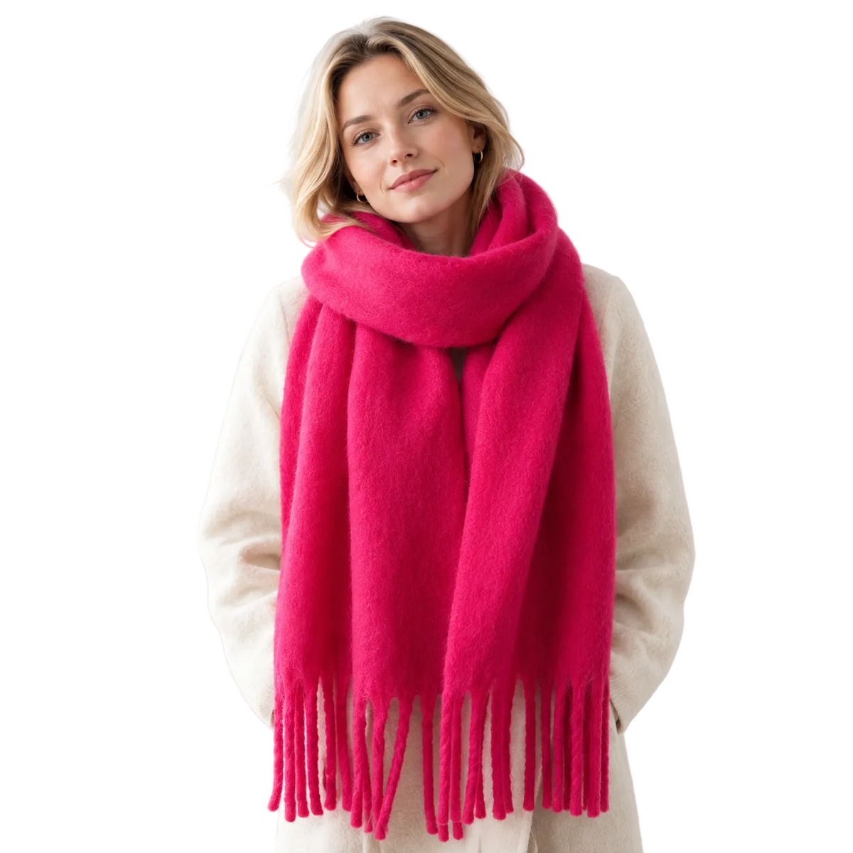Langt damesjal i kashmir-look med frynser let design 240 cm | Isabelle