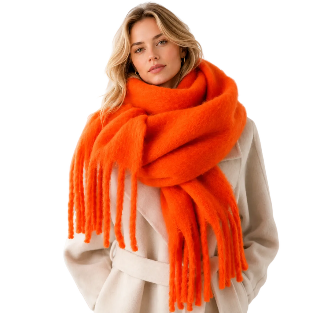 Langt damesjal i kashmir-look med frynser let design 240 cm | Isabelle