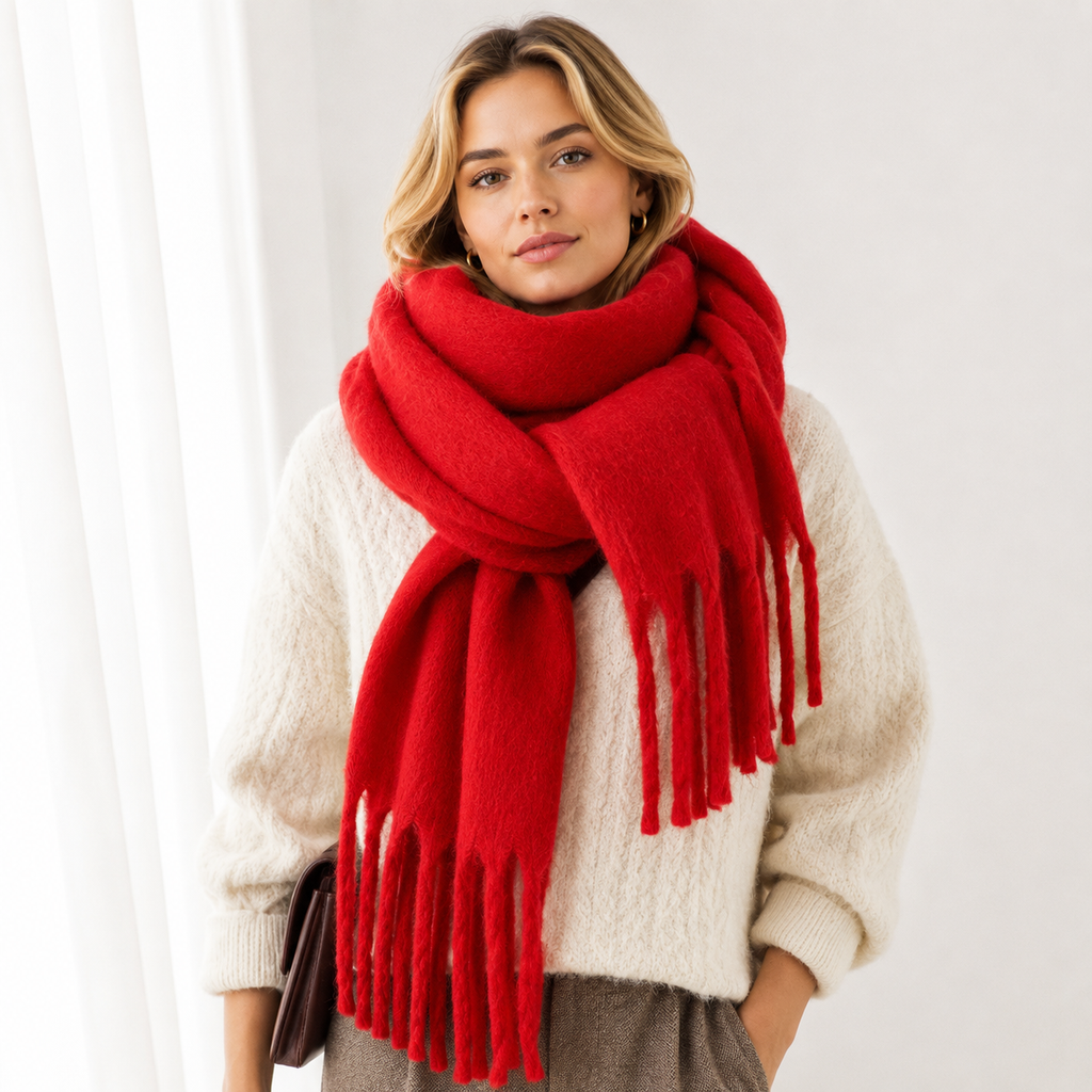 Langt damesjal i kashmir-look med frynser let design 240 cm | Isabelle