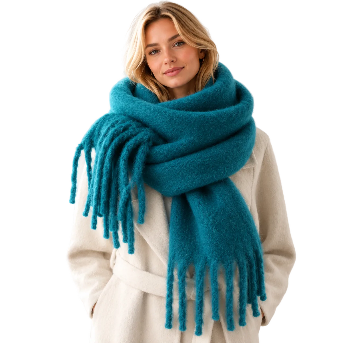 Langt damesjal i kashmir-look med frynser let design 240 cm | Isabelle