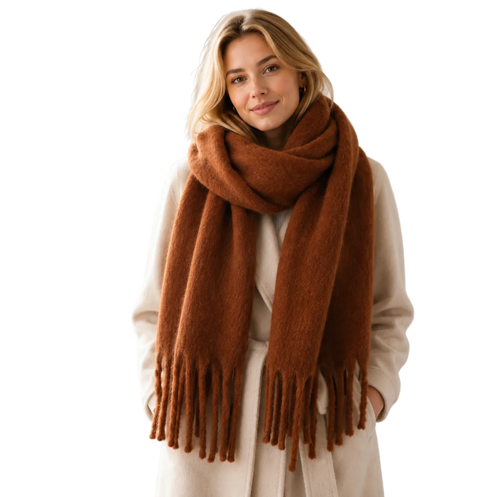 Langt damesjal i kashmir-look med frynser let design 240 cm | Isabelle