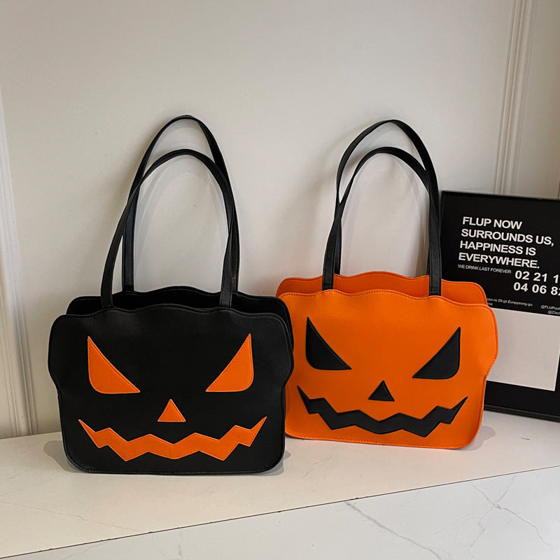 Skuldertaske med græskardesign kompakt PU taske til Halloween arrangementer | Ximena